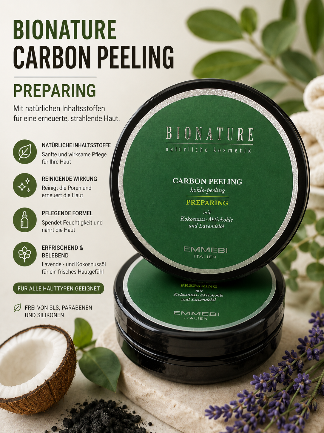 Emmebi BIONATURE Carbon Peeling Preparing – Aktivkohle-Peeling 300 ml