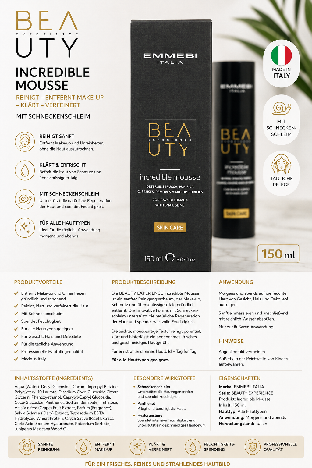 BEAUTY Experience Skin Care 150 ml ineddible mousse mit Schneckenschleim