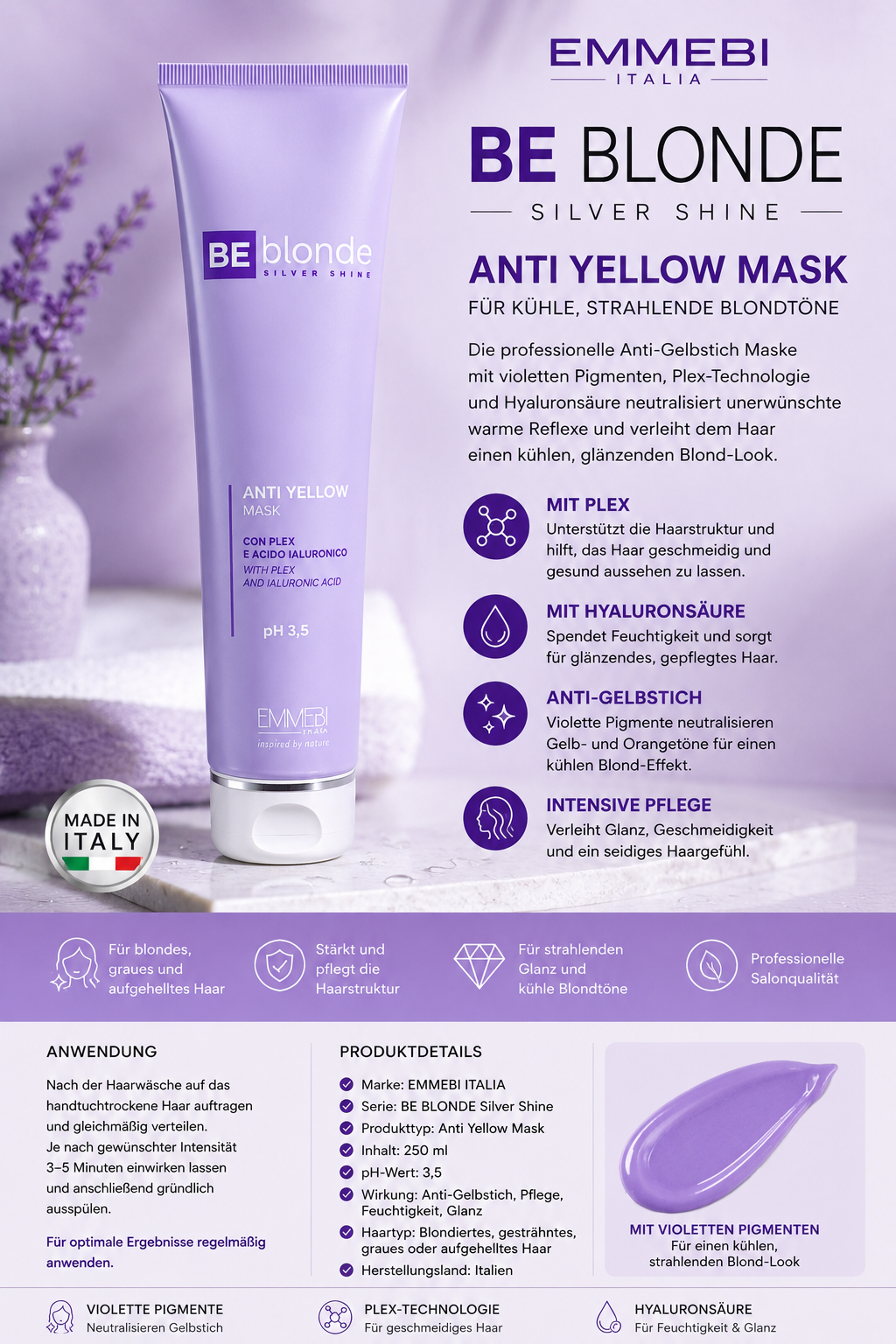 BE blonde silver shine ph 3,5 Anti Yellow Mask 200 ml