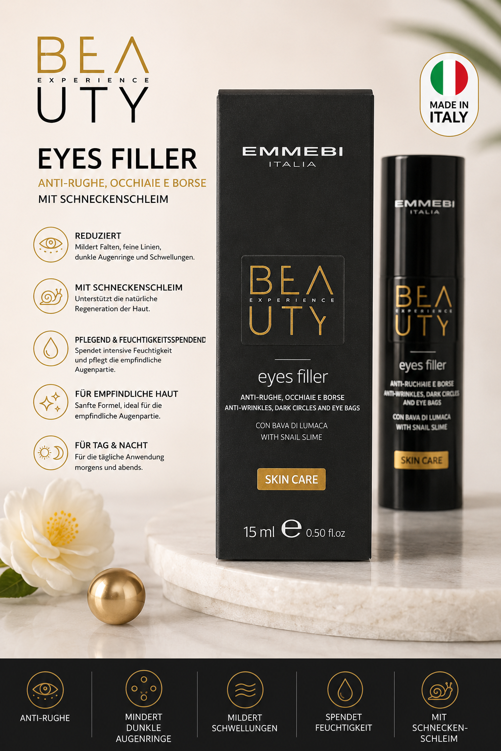 BEAUTY Experience Skin Care 15 ml eyes filler mit Schneckenschleim – Bild 2