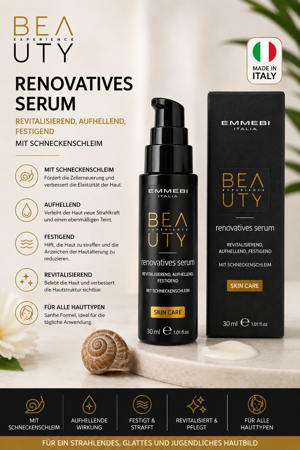 BEAUTY Experience Skin Care 30 ml renovative serum mit Schneckenschleim